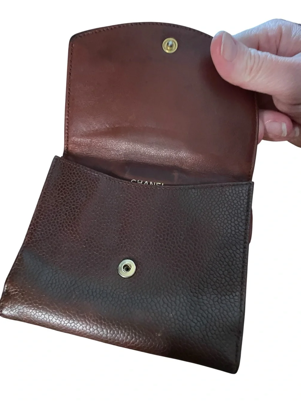 Authentic CHANEL Vintage Brown Caviar Timeless CC Flap Bifold Wallet
